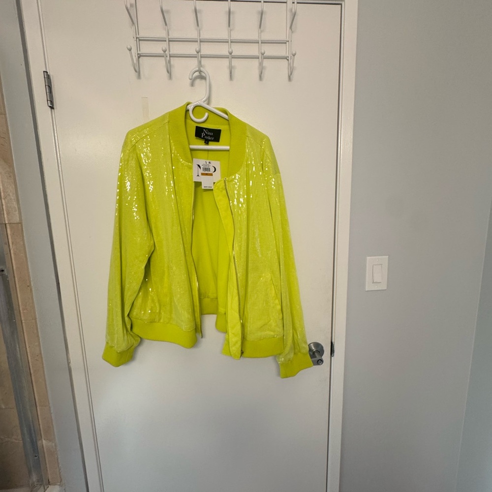 Lime Green Sequin Bomber Jacket